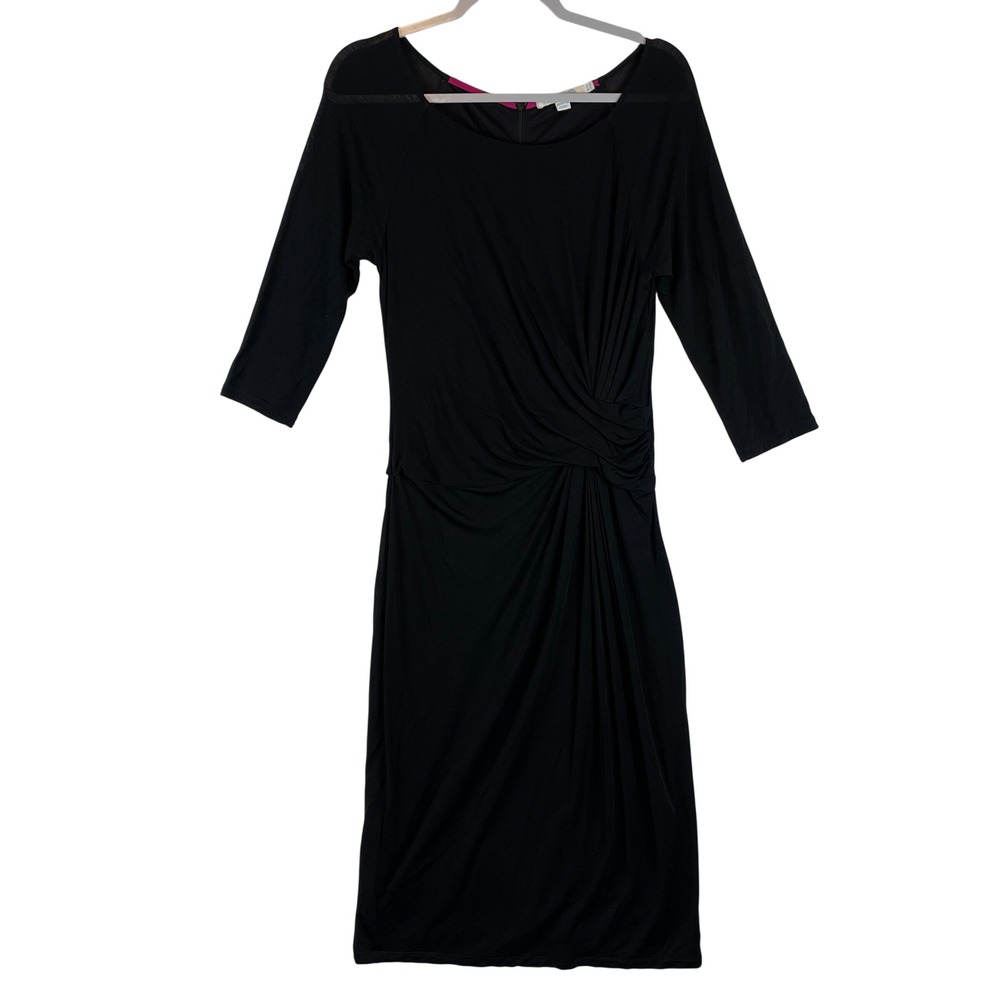 Boden Black Jersey Side Knot Twist Sheath Dress 3/4 Sleeve‎ US 8L UK 12L